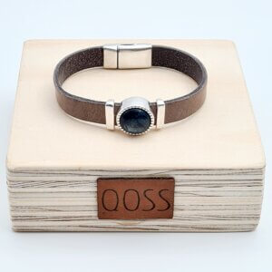 Qoss Armband Kiki Jeansblauw Taupe Leer M